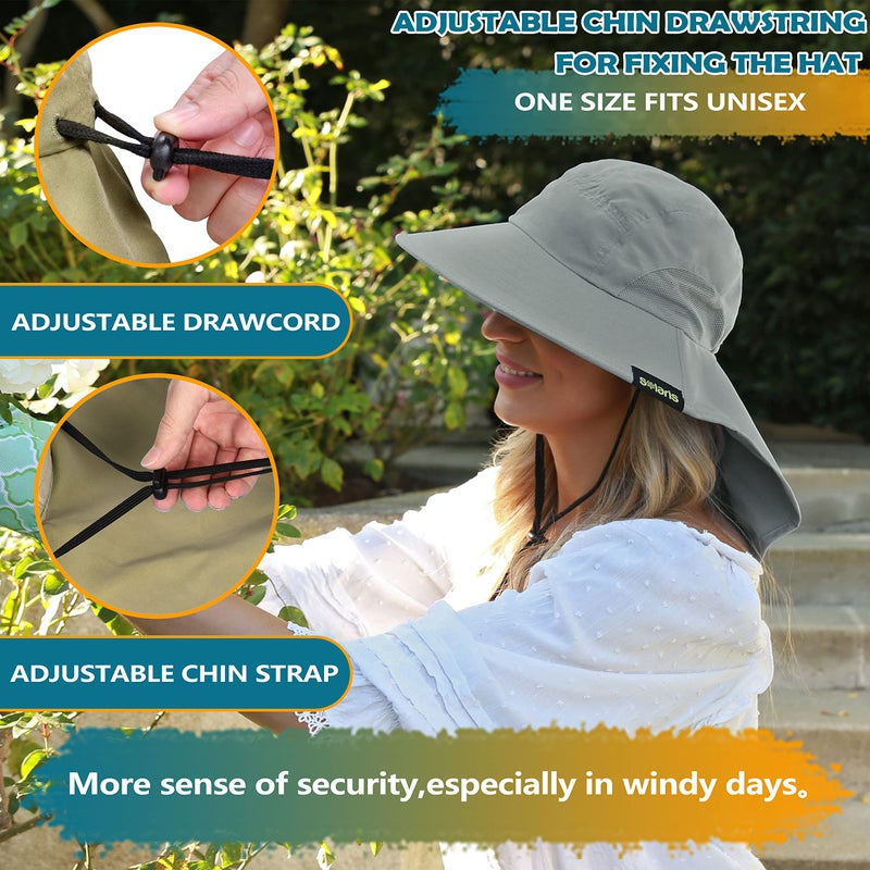 Solaris Sun Hat with Neck Flap, UPF 50 Sun Protection Lightweight Sun Cap for Men Women, Wide Brim Hat for Fishing Hiking Beach Safari, Gray - Image 3
